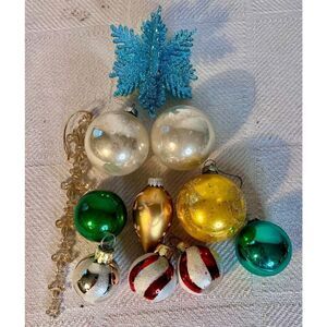 Mixed Lot of 11 Vintage Christmas Ornaments Shiny Brights & Others